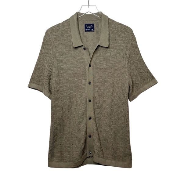 Abercrombie & Fitch Green Knit Sweater Button Down Short Sleeve Shirt Sz M - Picture 1 of 9